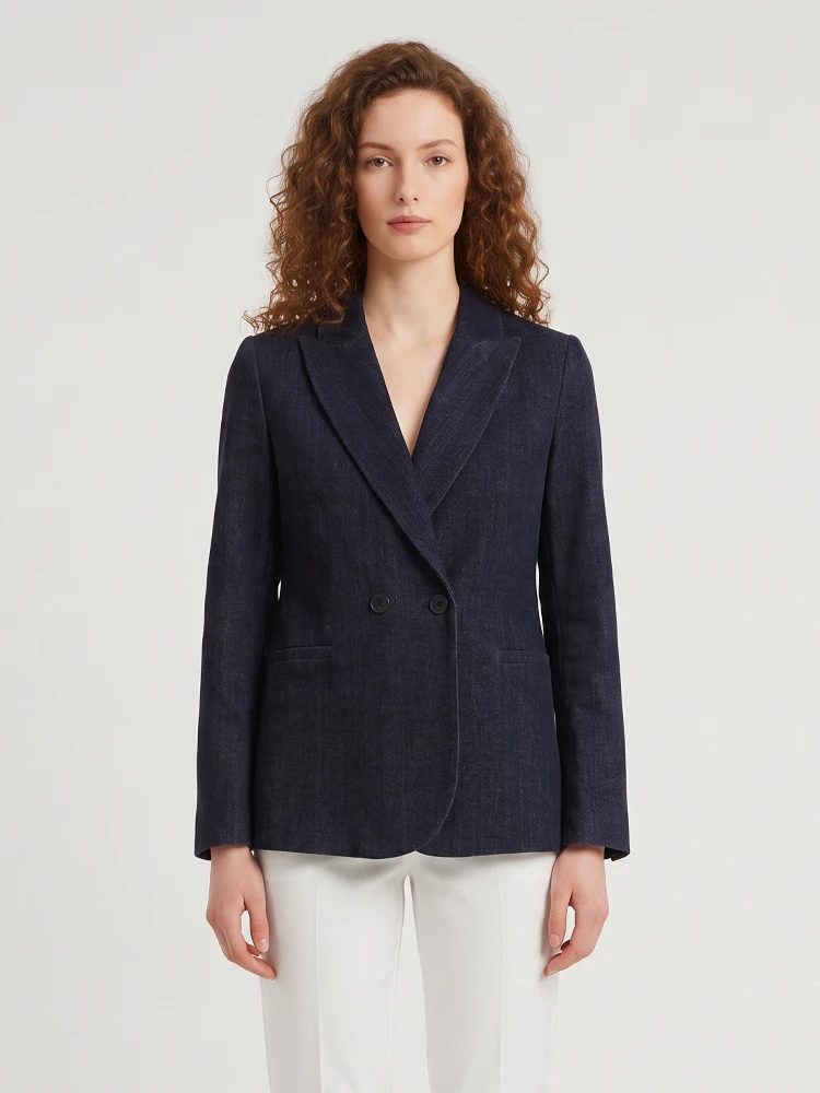 Navy velvet double-breasted jacket