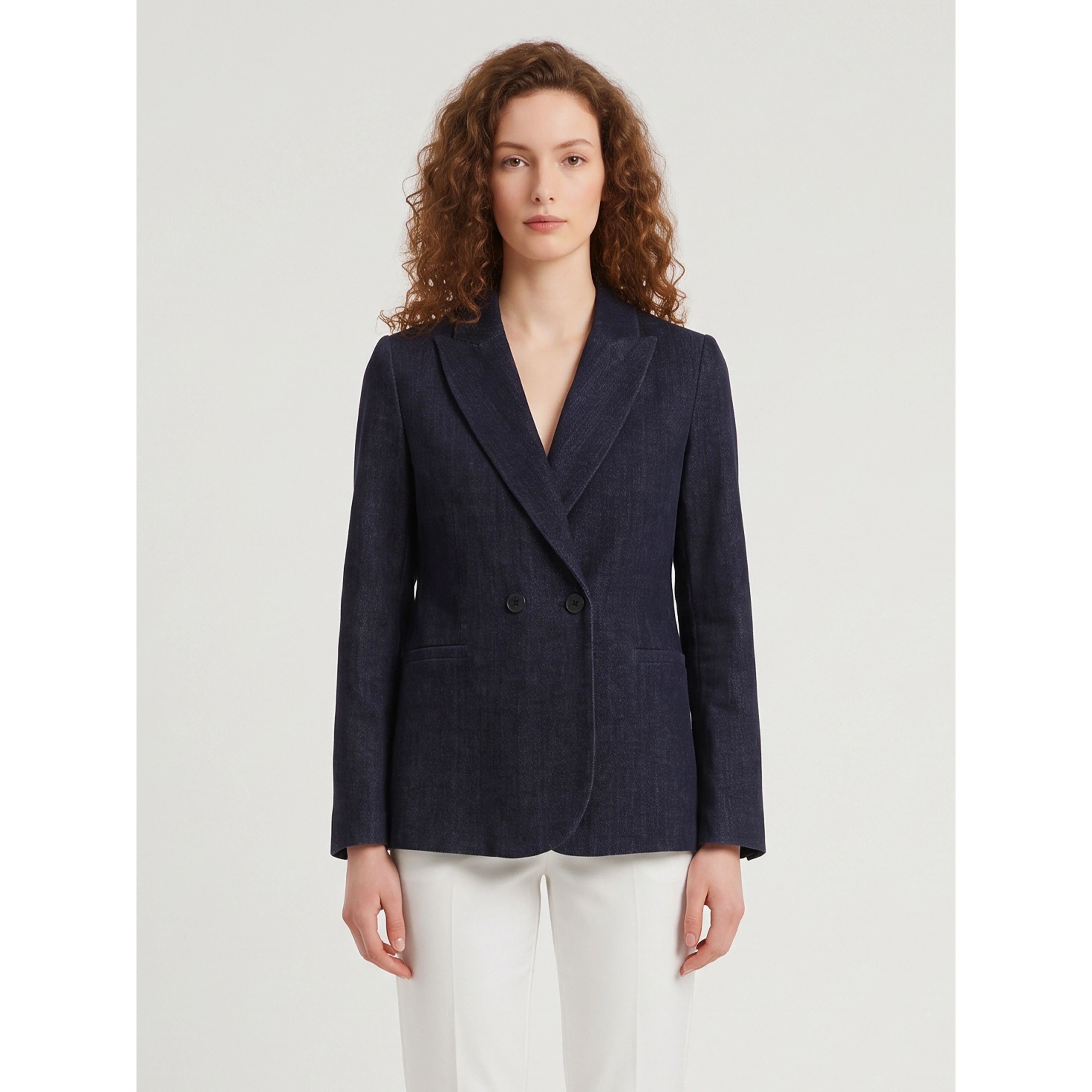 Navy velvet double-breasted jacket