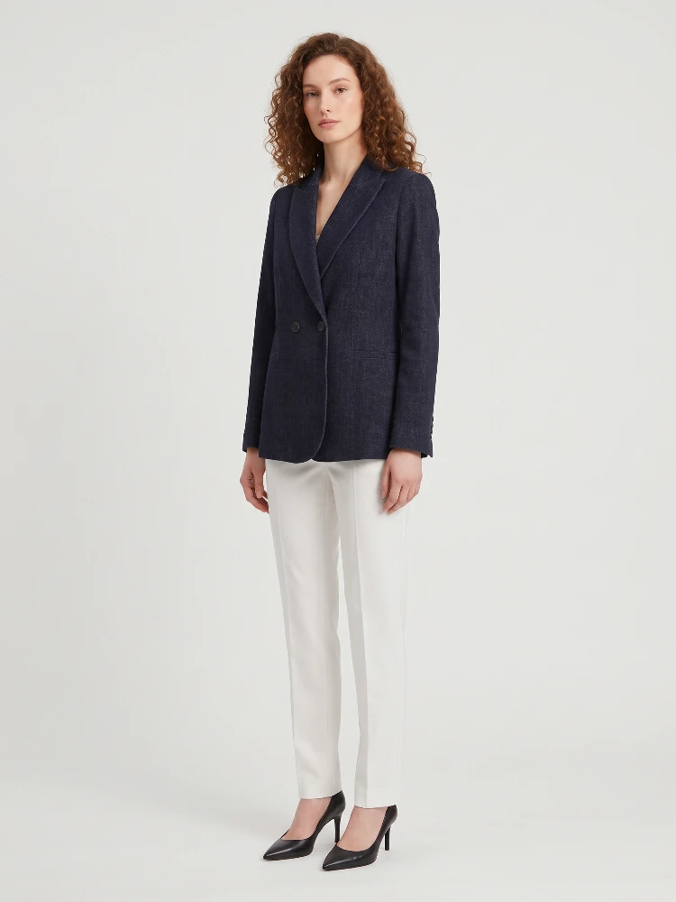 Navy velvet double-breasted jacket alternative