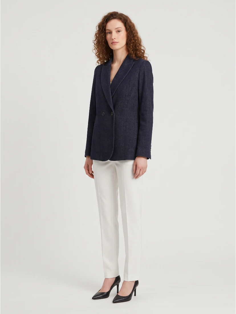 Navy velvet double-breasted jacket