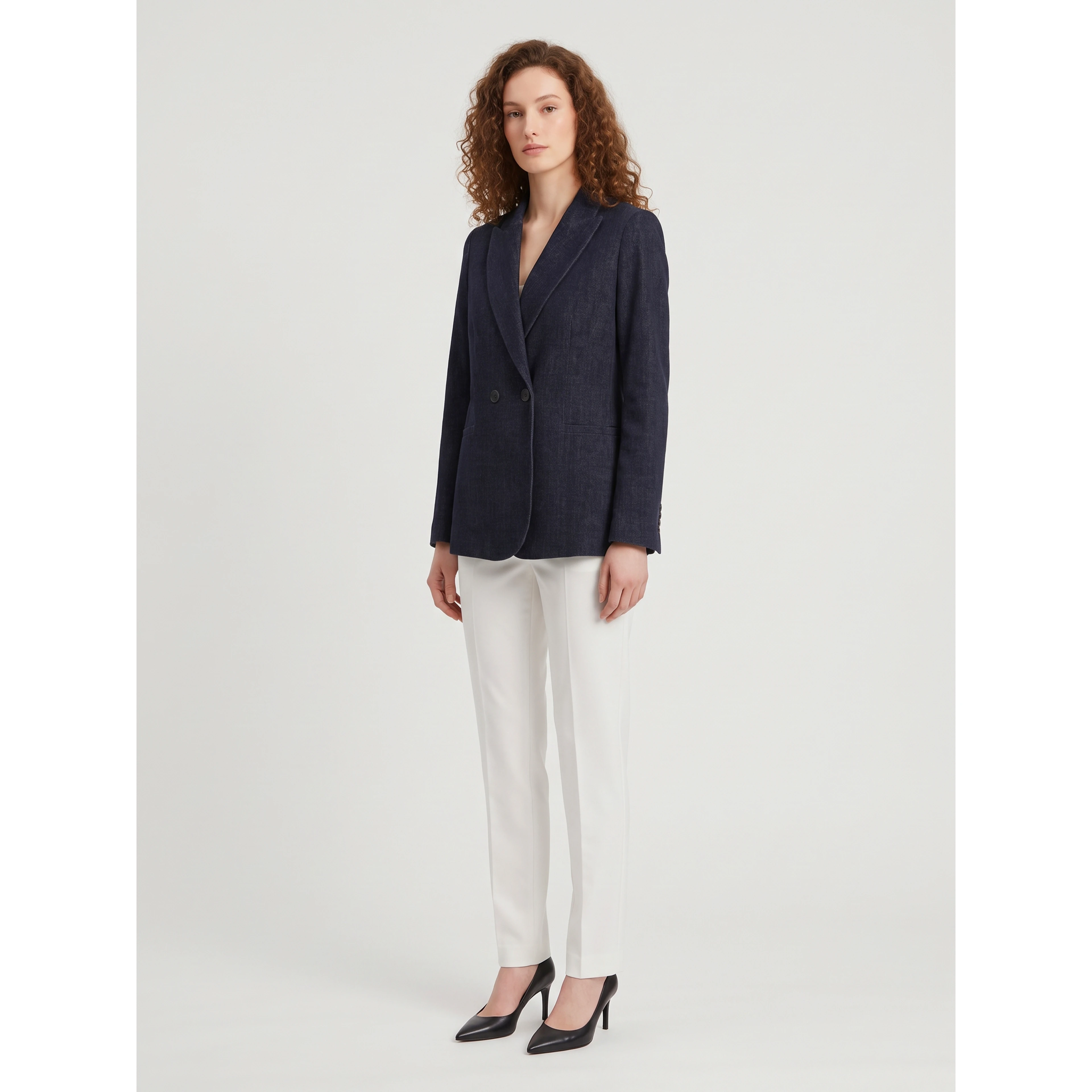 Navy velvet double-breasted jacket