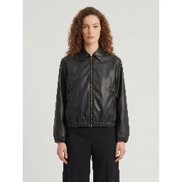 Black faux leather cropped bomber