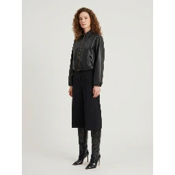 Black faux leather cropped bomber