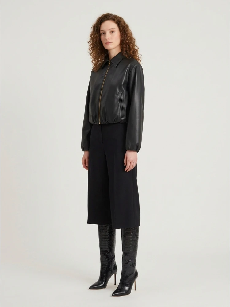 Black faux leather cropped bomber alternative