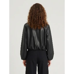 Black faux leather cropped bomber
