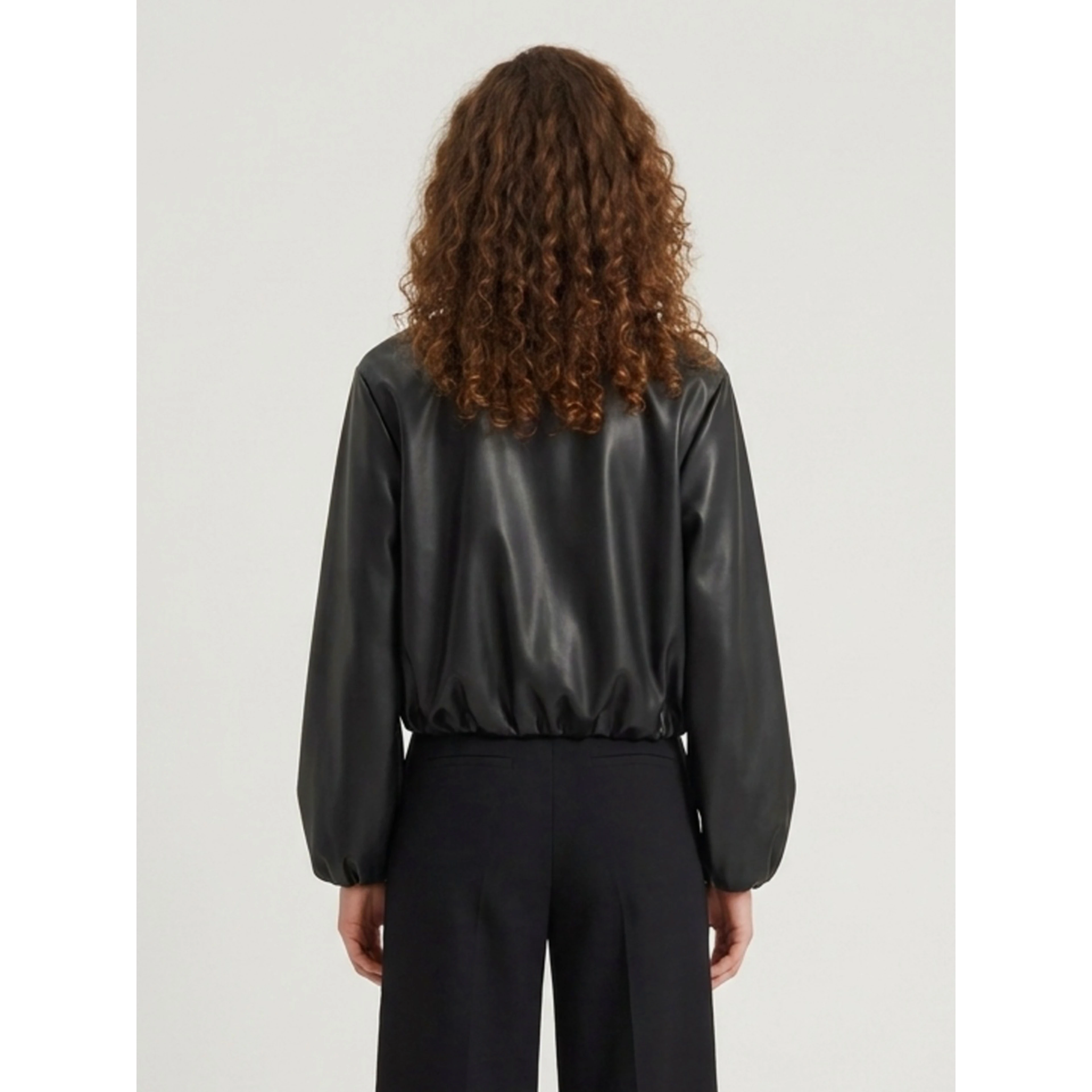 Black faux leather cropped bomber