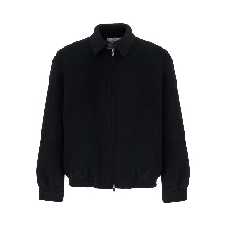 WOOL AND SILK BLOUSON JACKET with collar and long sleeves in Wool and Silk in Black for men