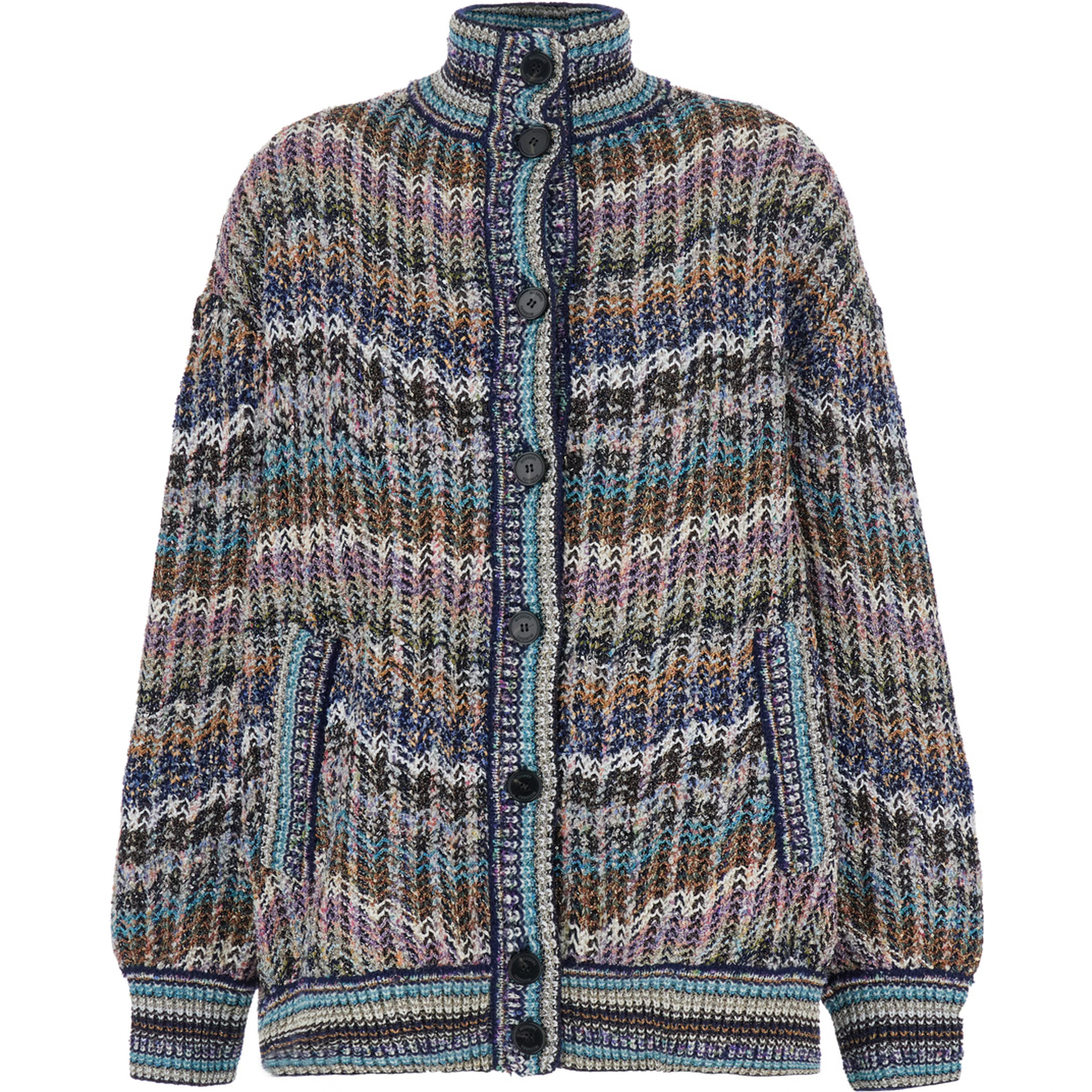 Caperdoni Cardigan with V-neck and long sleeves in multicolored wool for women