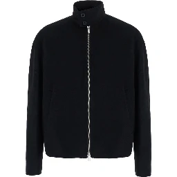 Jacket WOOL AND CASHMERE HANDMADE HARRINGTON with collar and long sleeves in Black for men
