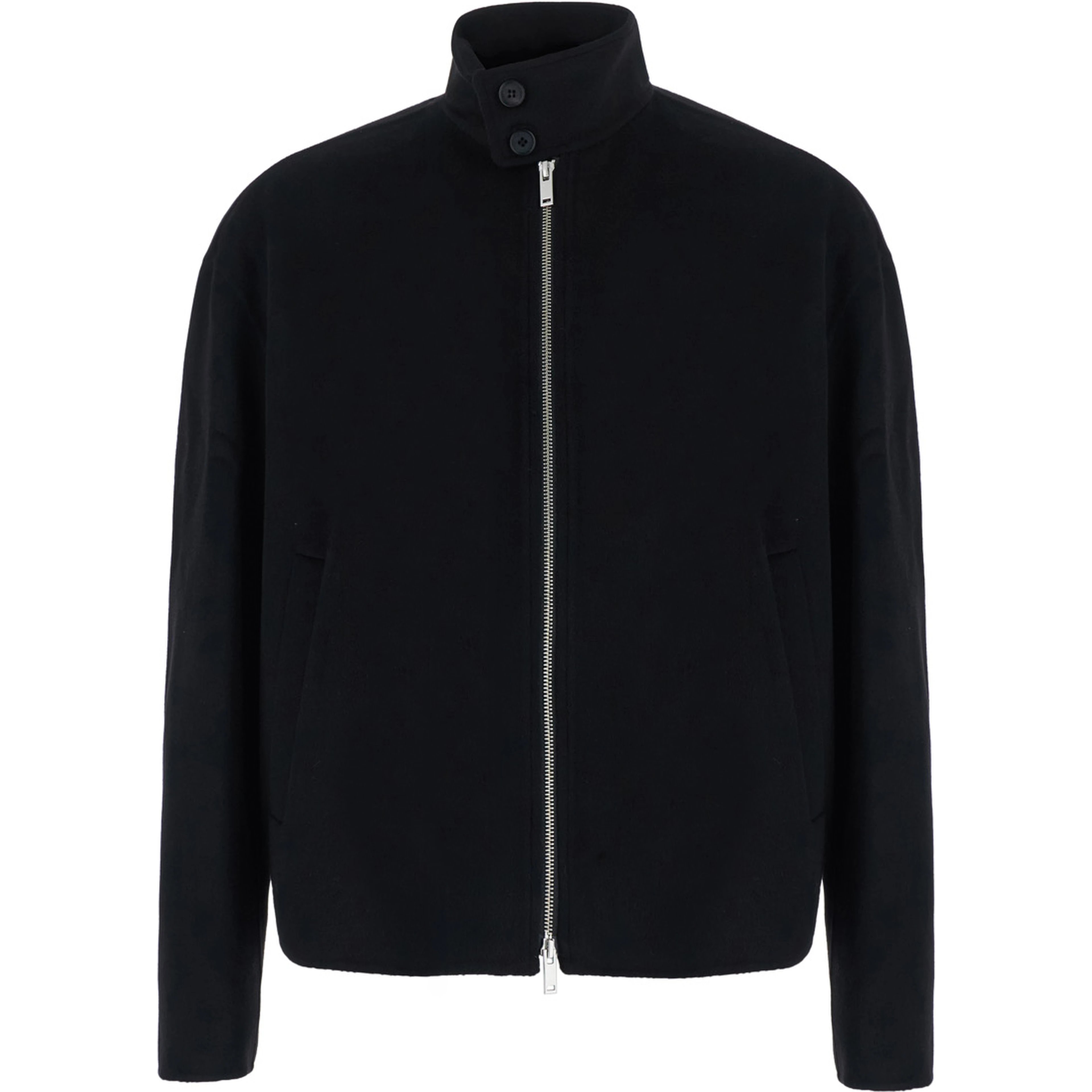 Jacket WOOL AND CASHMERE HANDMADE HARRINGTON with collar and long sleeves in Black for men