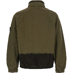 Panama Green Jacket with Fixed Hood and Logo Patch on the Sleeve in Cotton for Men