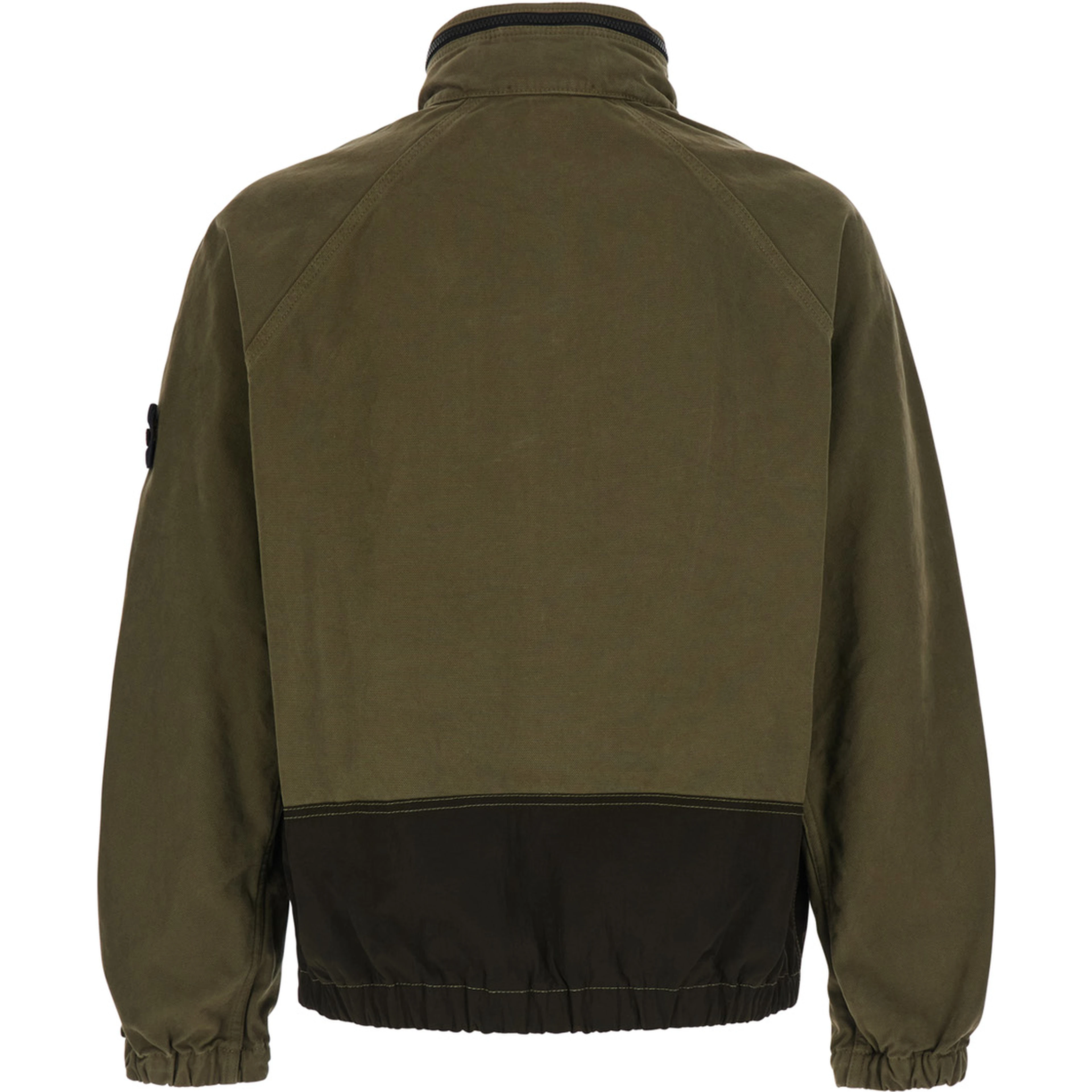 Panama Green Jacket with Fixed Hood and Logo Patch on the Sleeve in Cotton for Men