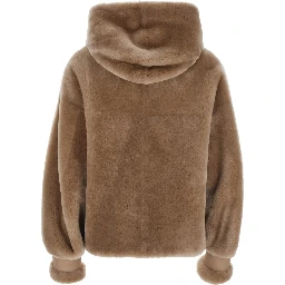 beige Jacket with fixed hood and side pockets in fur for women