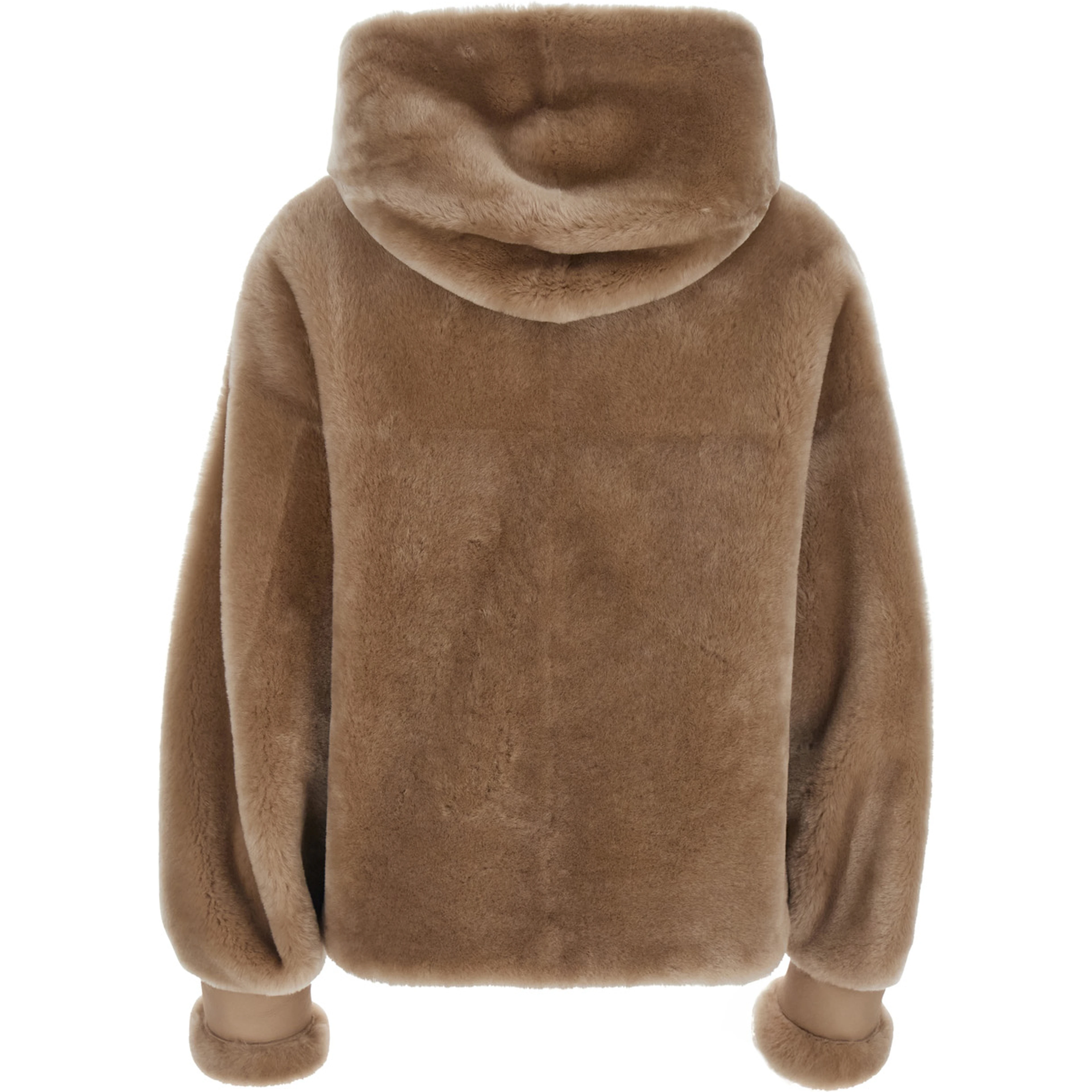 beige Jacket with fixed hood and side pockets in fur for women