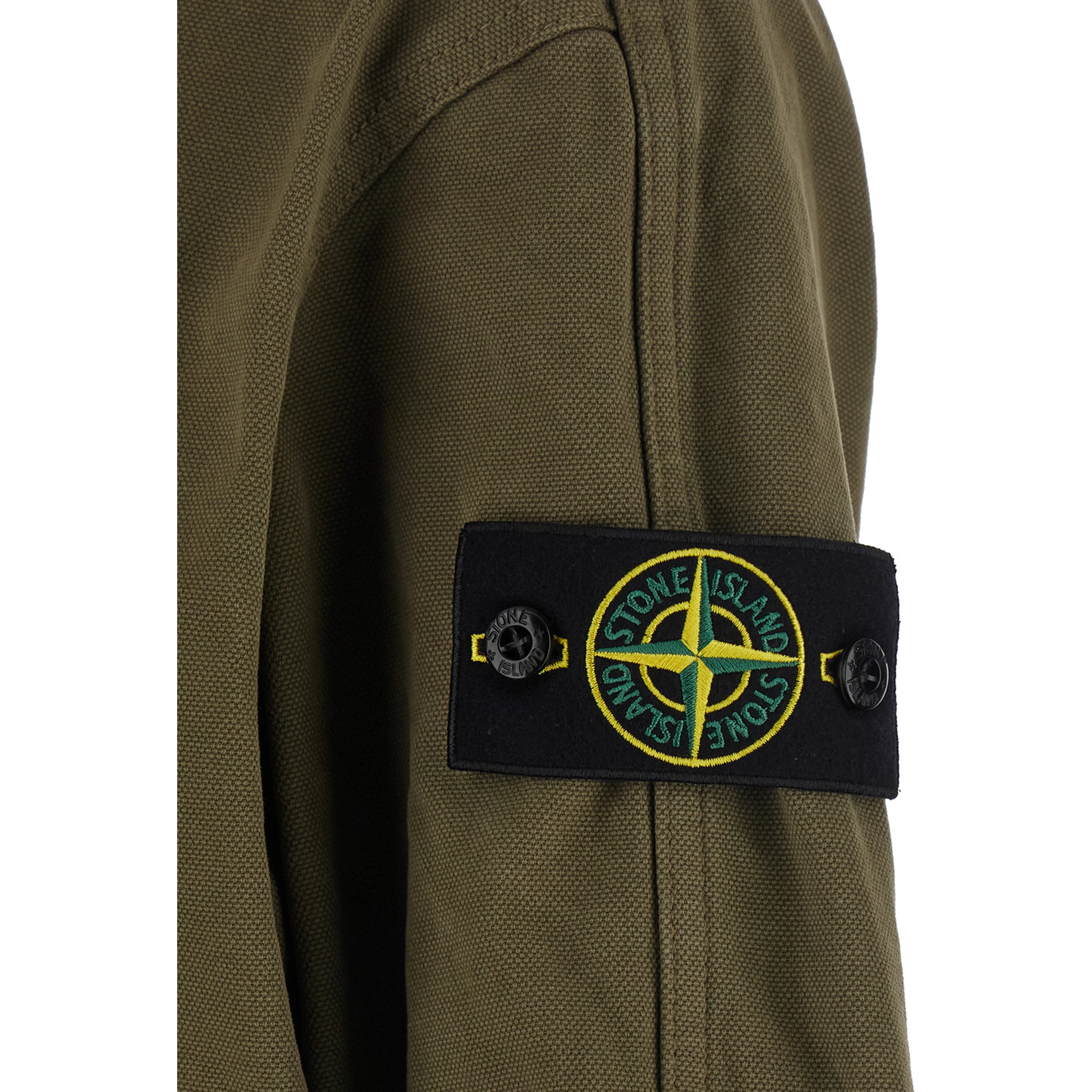 Panama Green Jacket with Fixed Hood and Logo Patch on the Sleeve in Cotton for Men