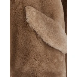 beige Jacket with fixed hood and side pockets in fur for women