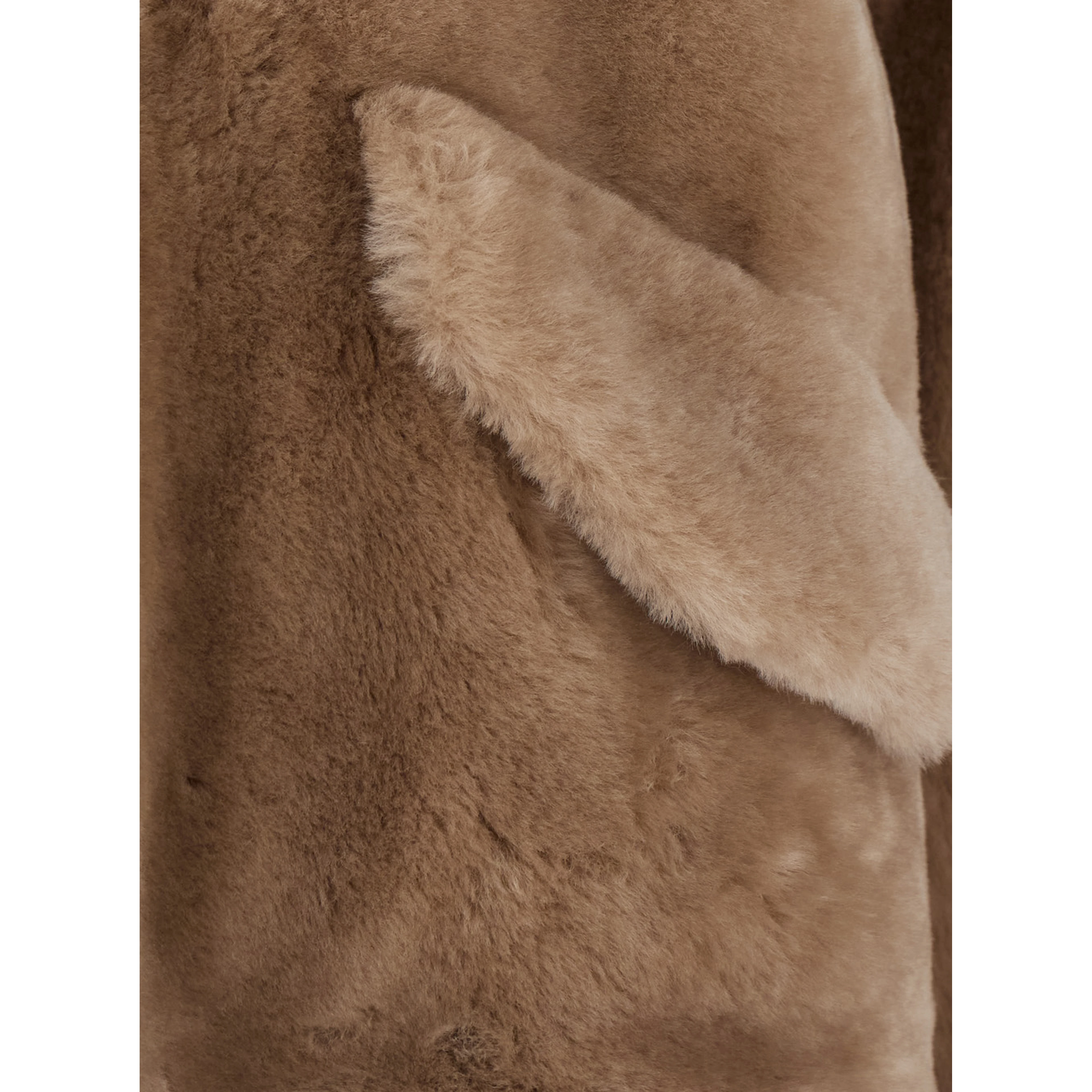 beige Jacket with fixed hood and side pockets in fur for women