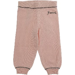 Pink Pants with Ribbed Waist and Logo Lettering Embroidery in Cotton Baby