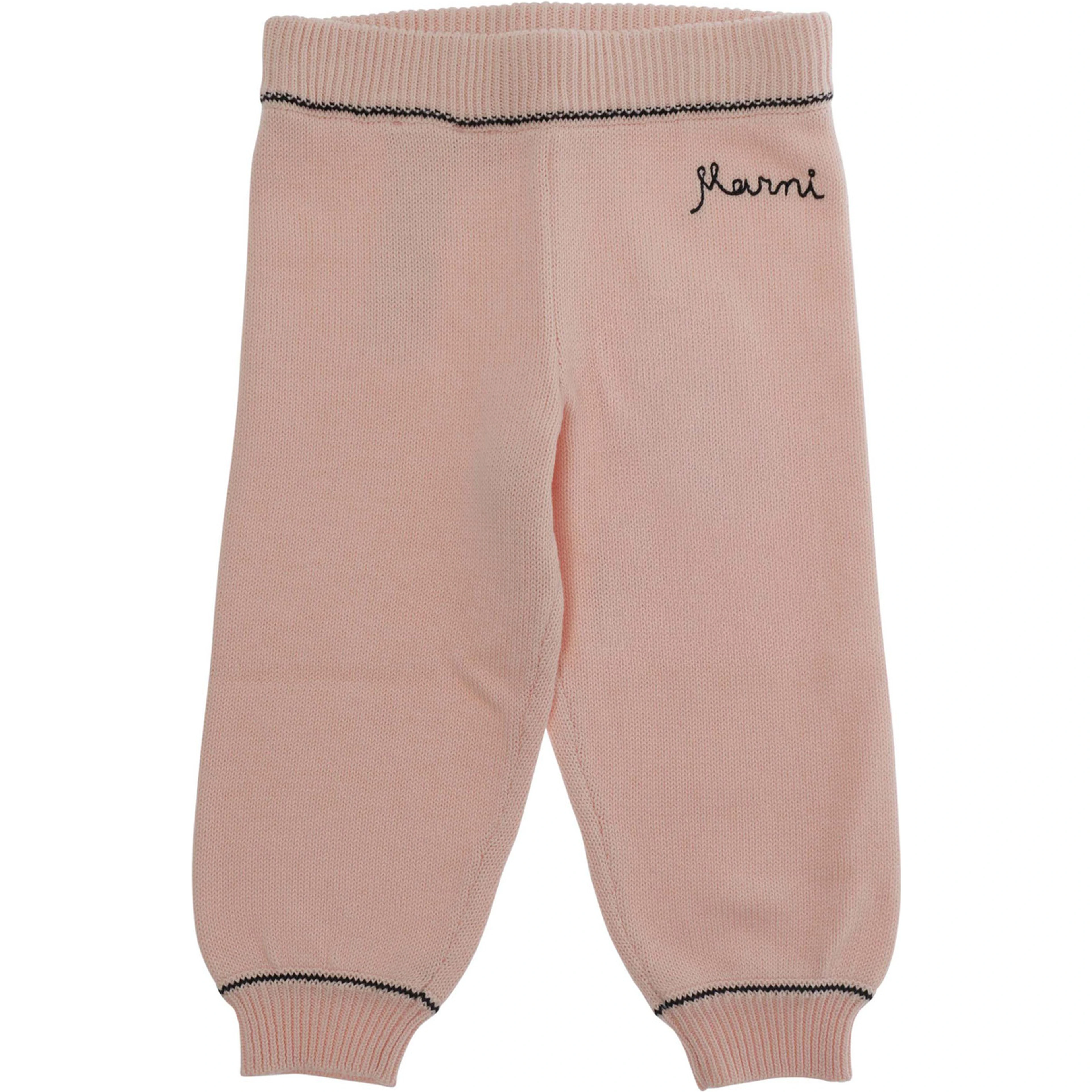 Pink Pants with Ribbed Waist and Logo Lettering Embroidery in Cotton Baby