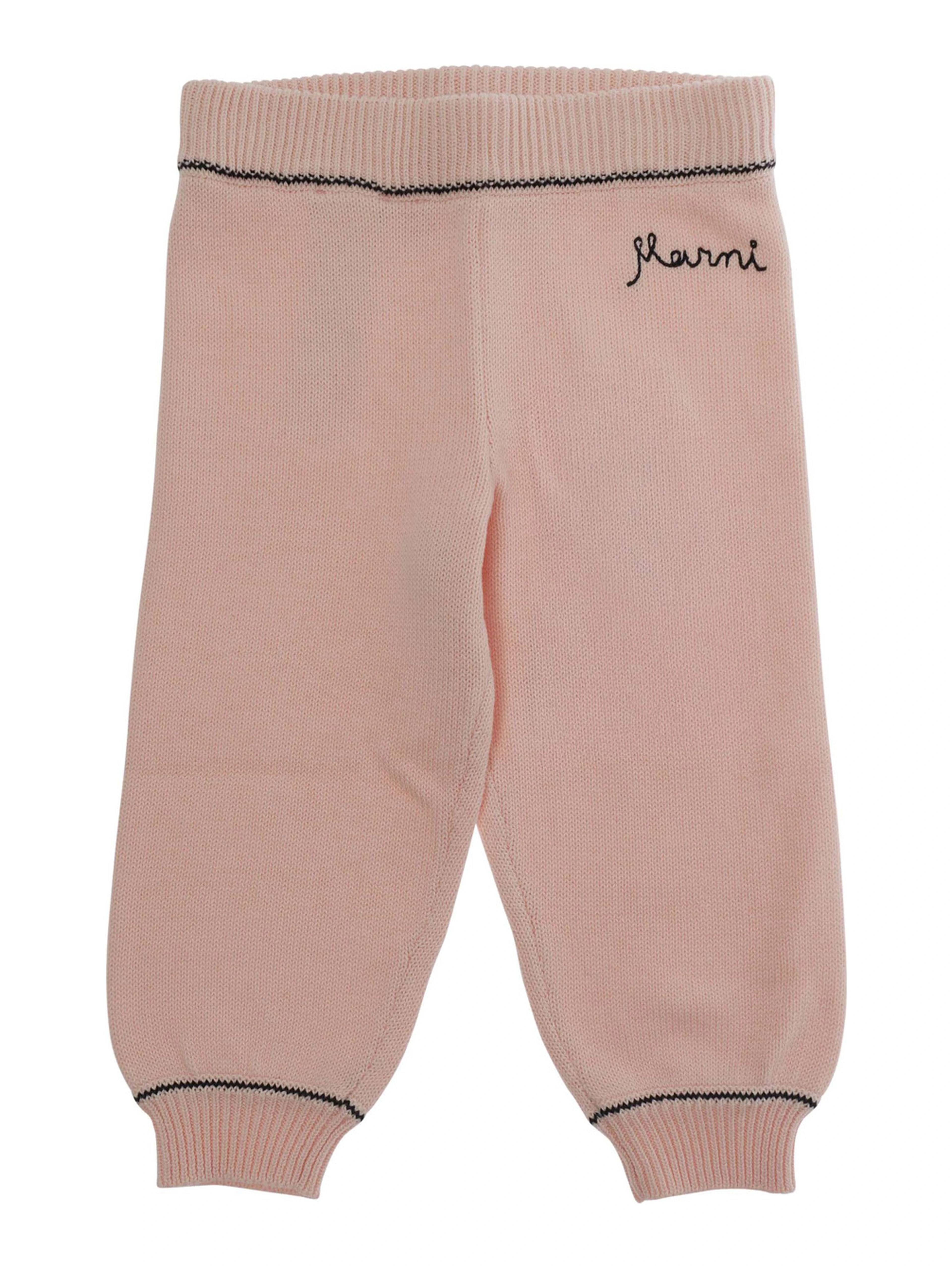 Pink Pants with Ribbed Waist and Logo Lettering Embroidery in Cotton Baby