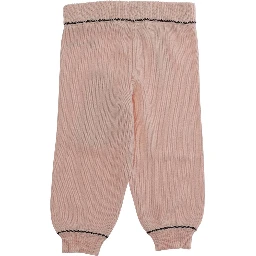 Pink Pants with Ribbed Waist and Logo Lettering Embroidery in Cotton Baby