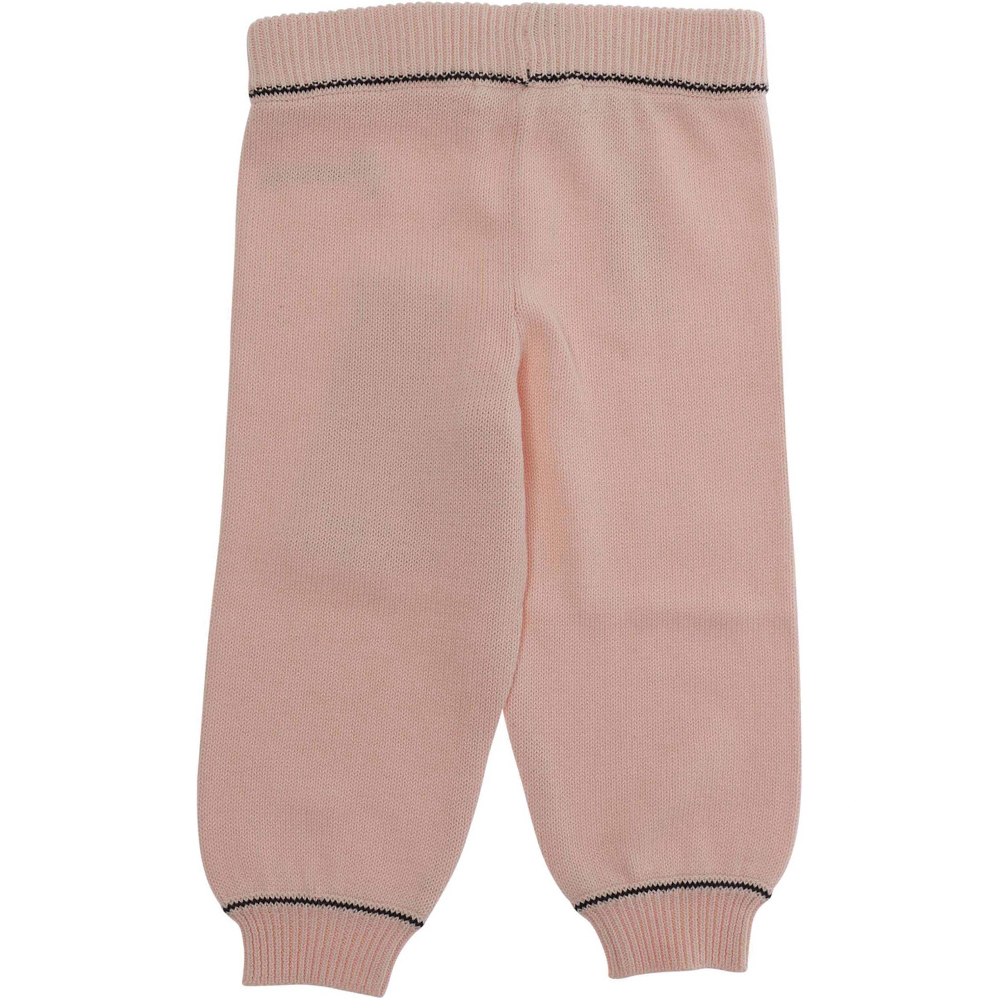 Pink Pants with Ribbed Waist and Logo Lettering Embroidery in Cotton Baby