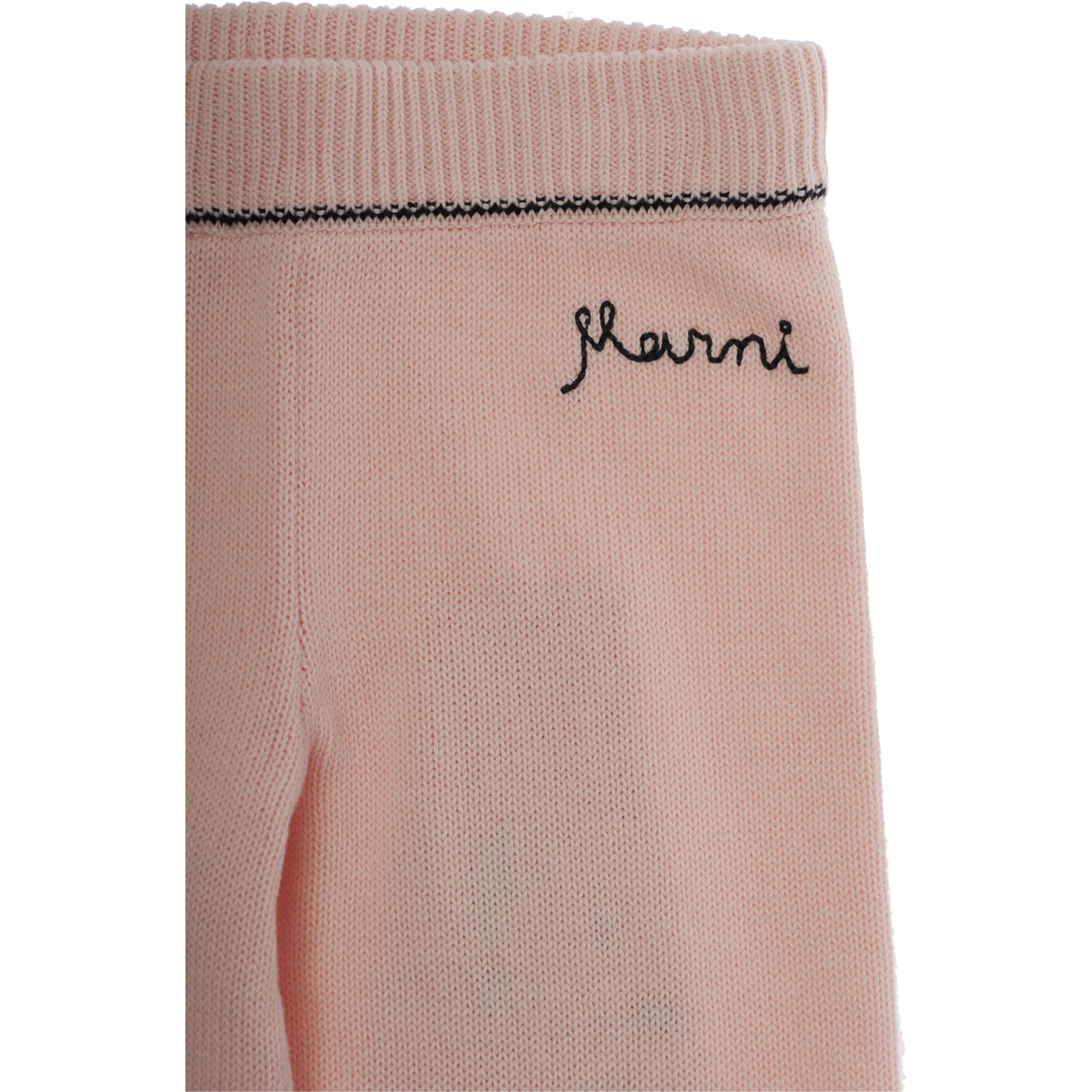 Pink Pants with Ribbed Waist and Logo Lettering Embroidery in Cotton Baby