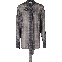 LS BOW SHIRT SILK HOUNDSTOOTH
