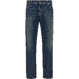Blue Cotton Straight-Leg Jeans