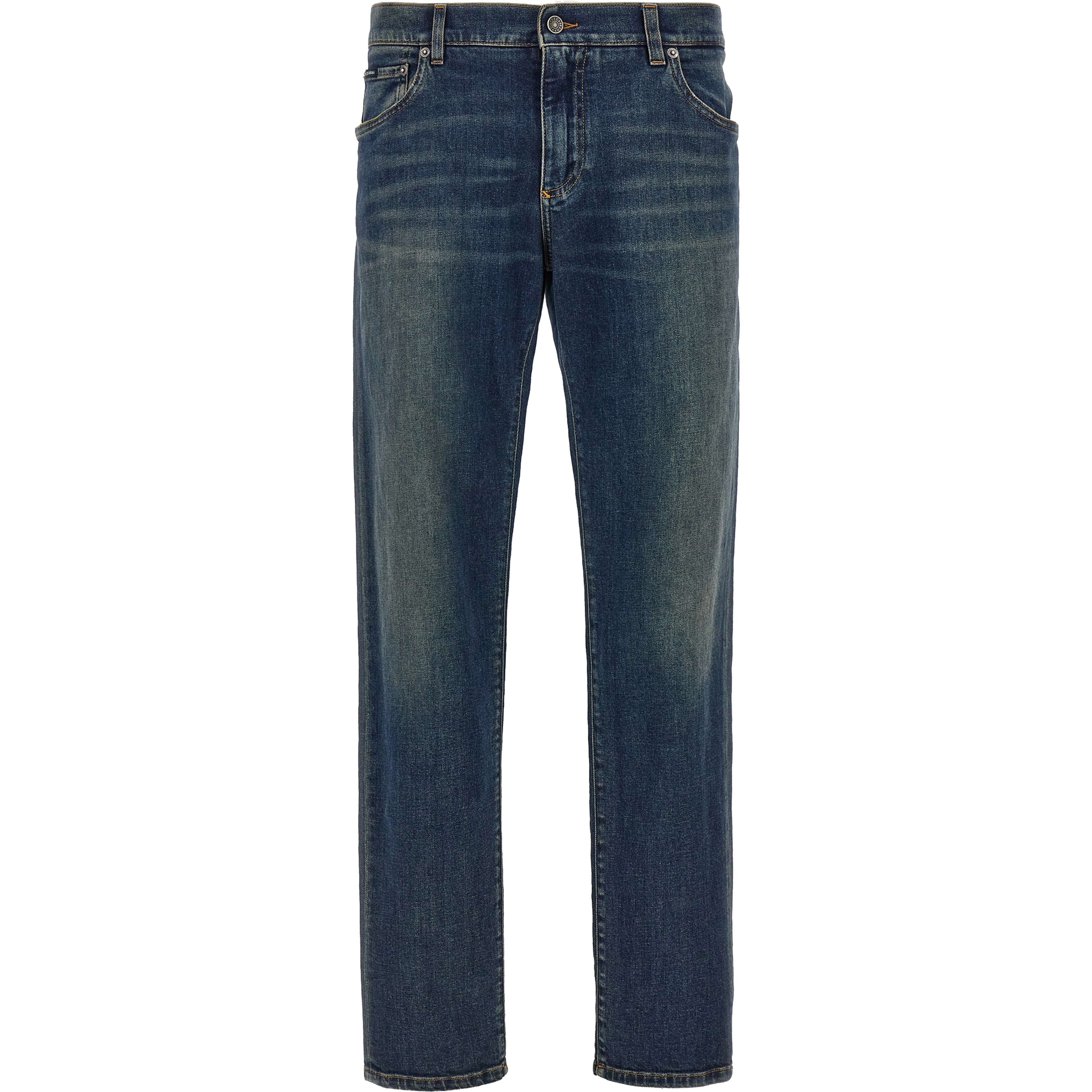 Blue Cotton Straight-Leg Jeans
