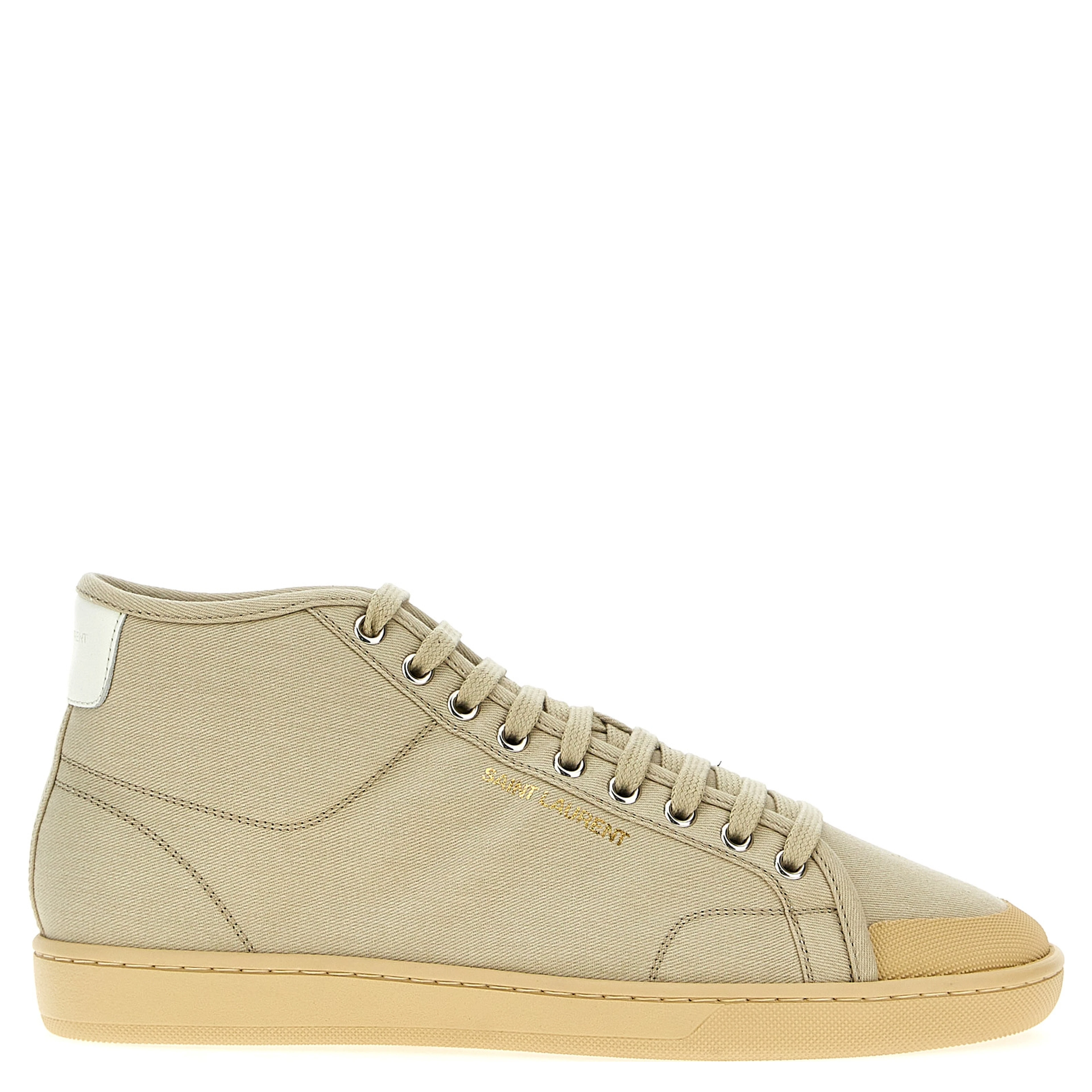 Beige Cotton High Top Sneakers