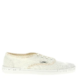 White Cotton Low Top Sneakers