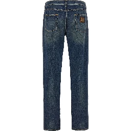 Blue Cotton Straight-Leg Jeans