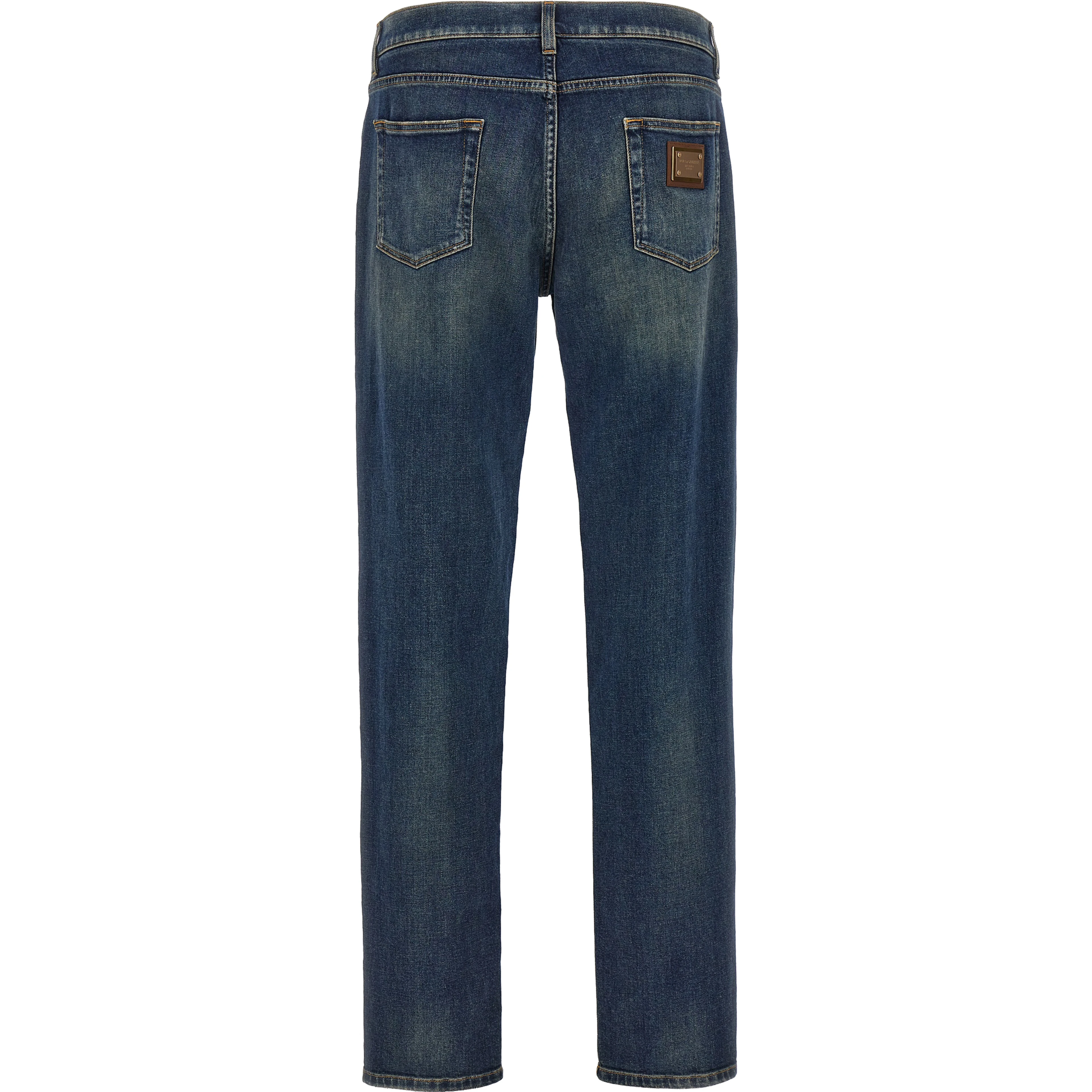 Blue Cotton Straight-Leg Jeans