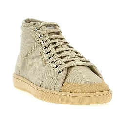 Beige Cotton High Top Sneakers