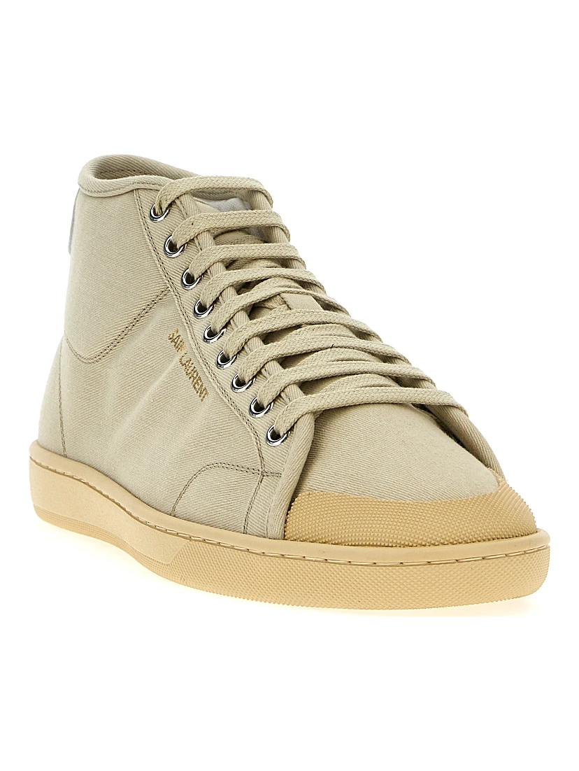Beige Cotton High Top Sneakers