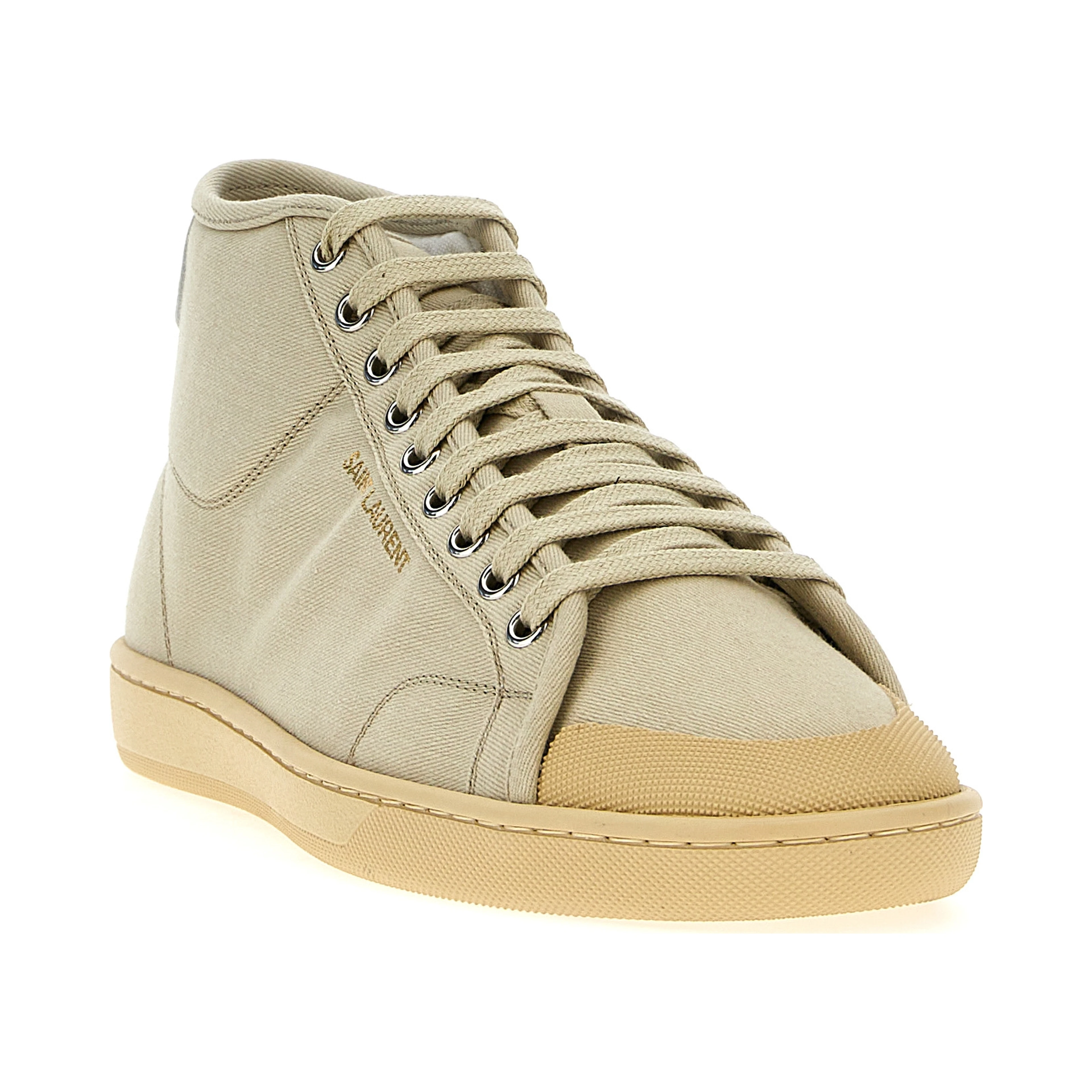 Beige Cotton High Top Sneakers