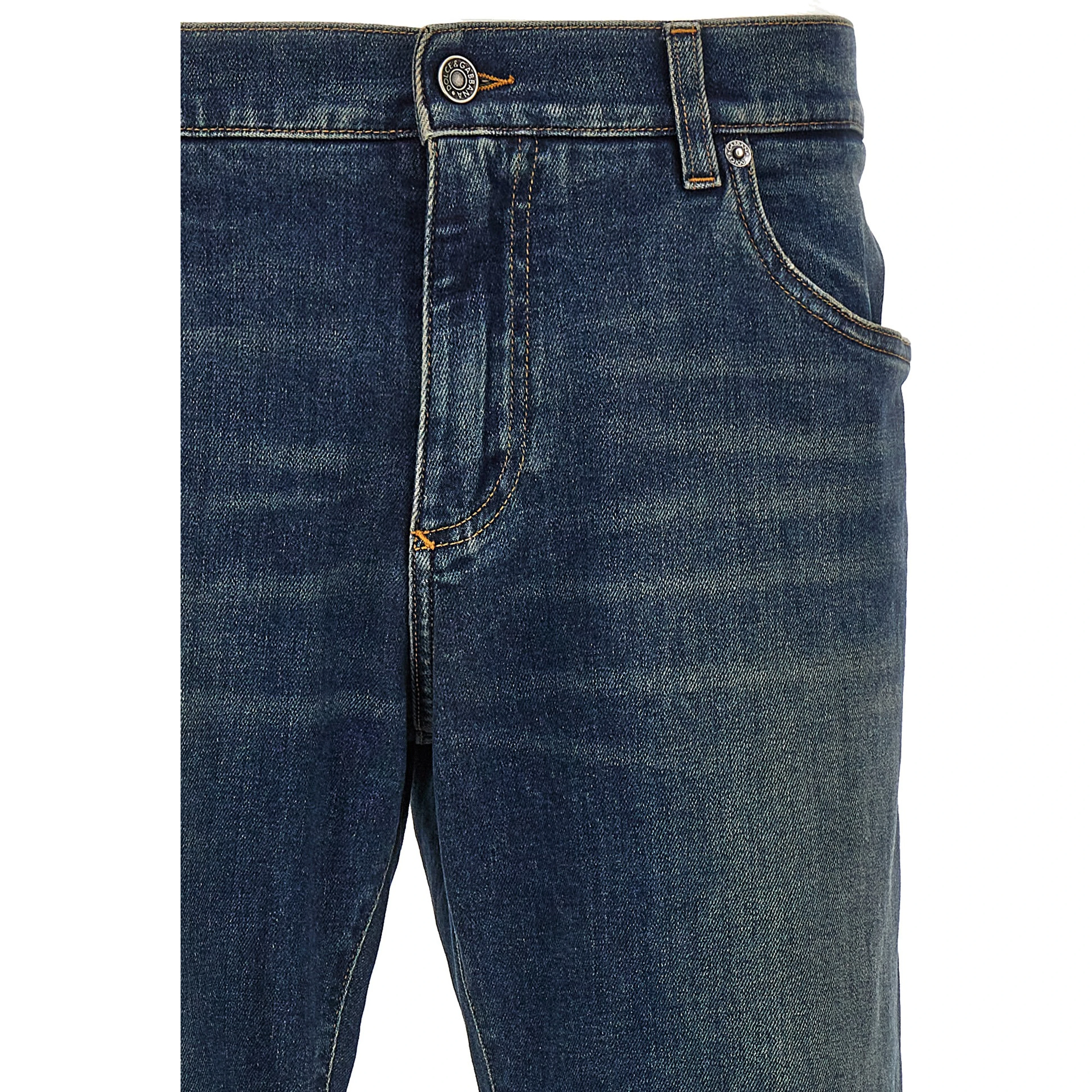 Blue Cotton Straight-Leg Jeans