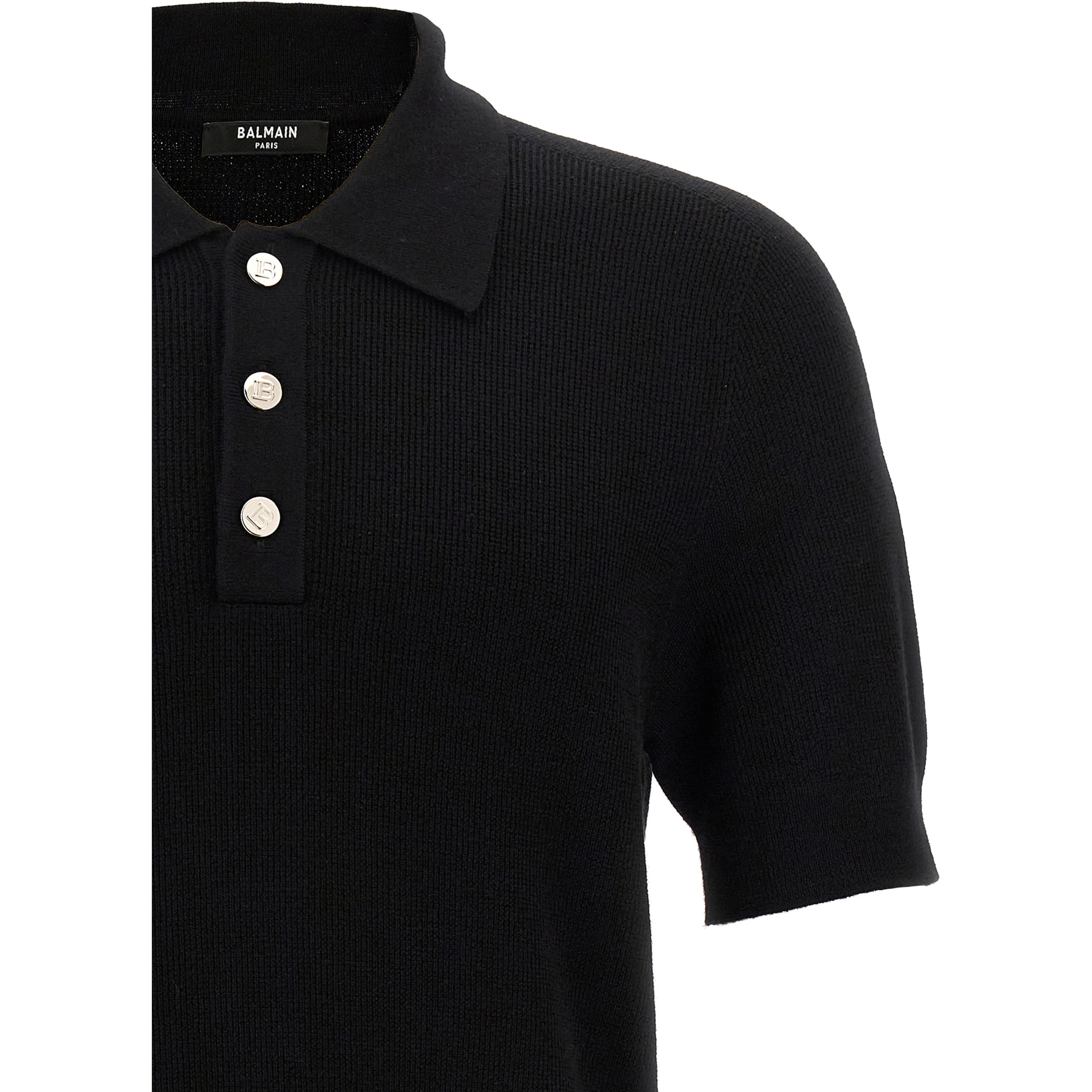 Black Merino Wool Polo Shirt