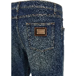 Blue Cotton Straight-Leg Jeans