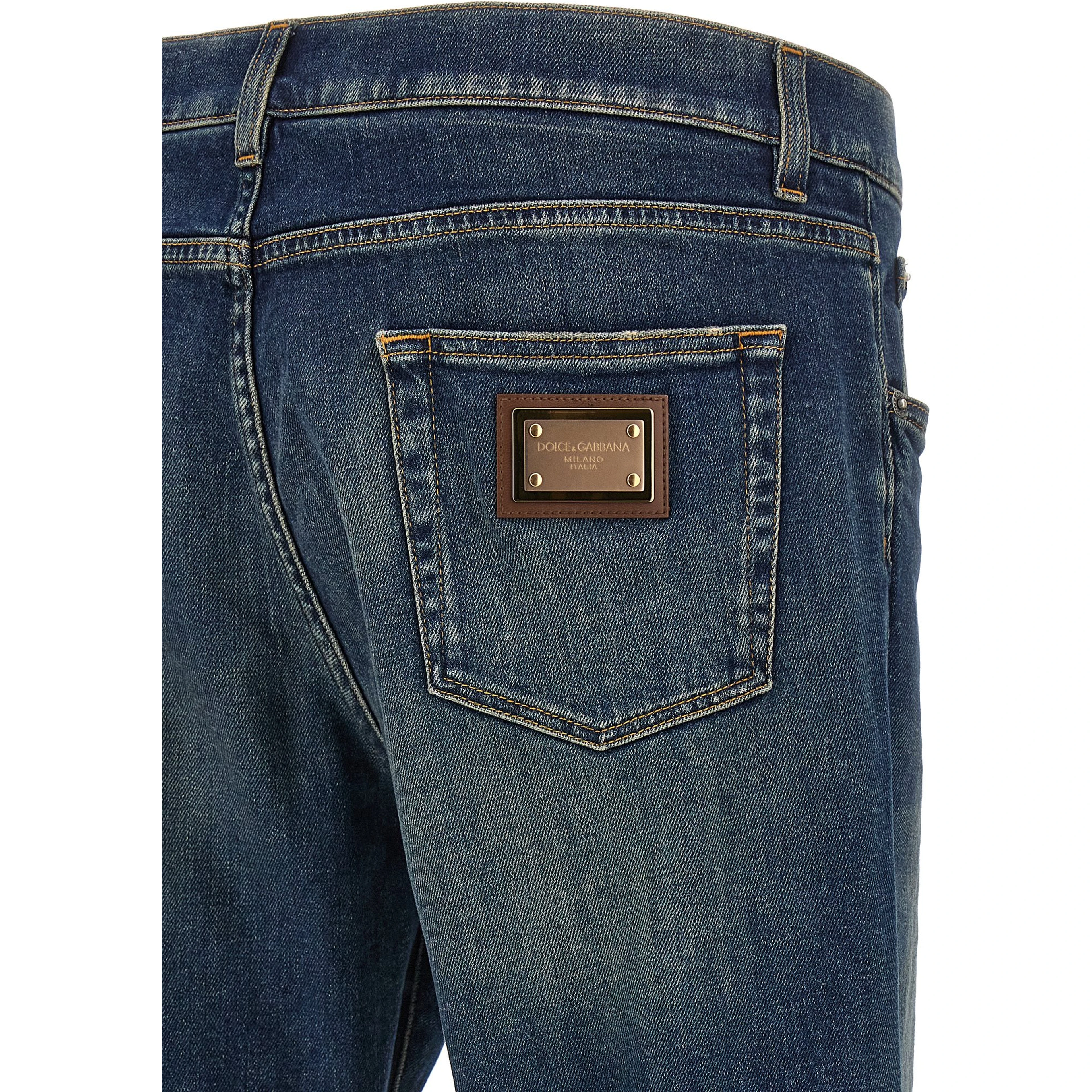 Blue Cotton Straight-Leg Jeans