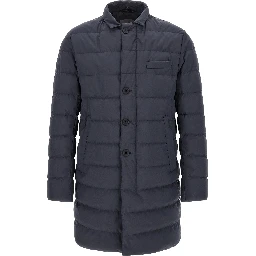 Blue Polyester Full-Length Jacket