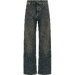 Blue Cotton Straight-Leg Jeans