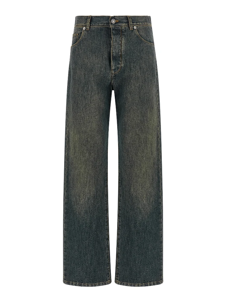 Blue Cotton Straight-Leg Jeans