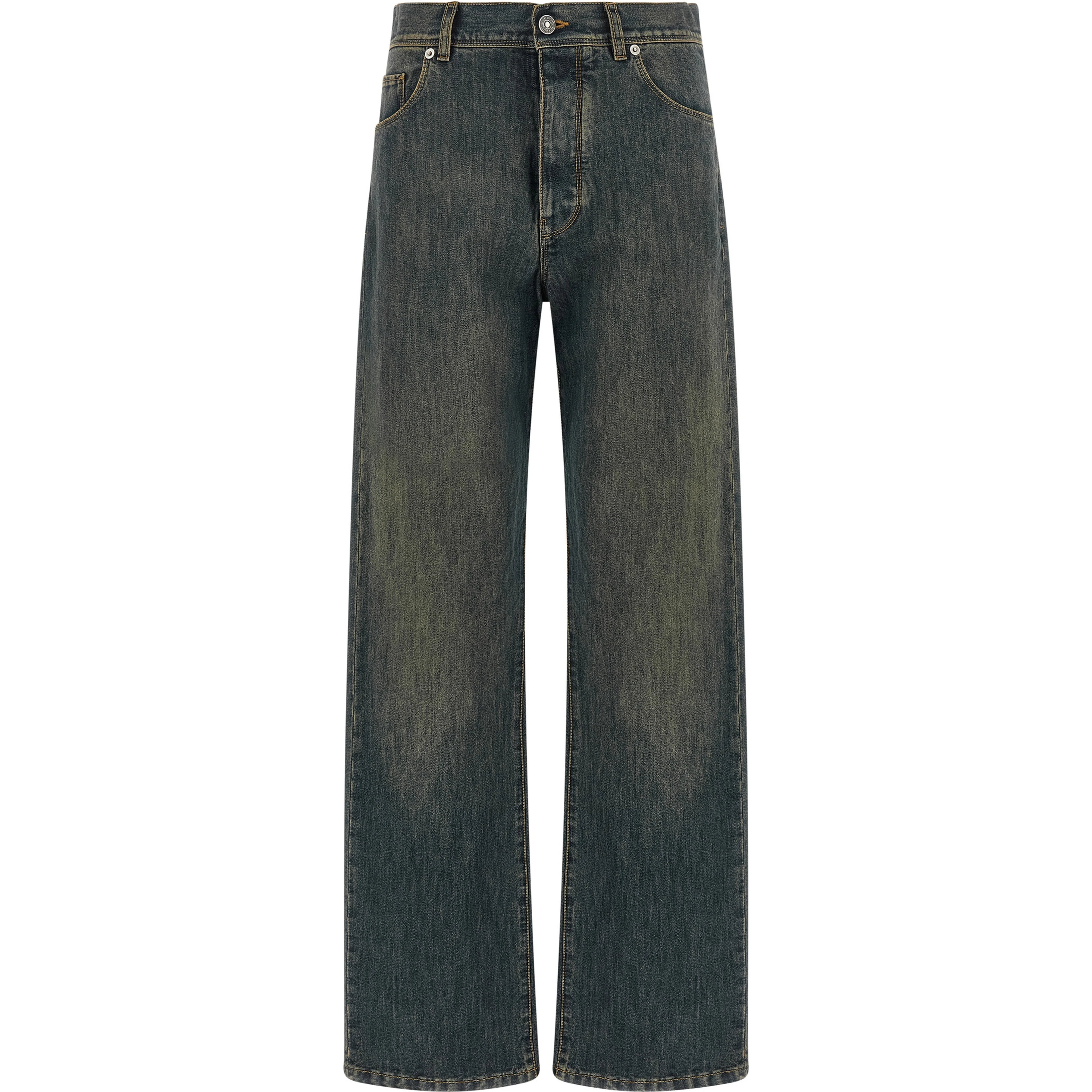 Blue Cotton Straight-Leg Jeans