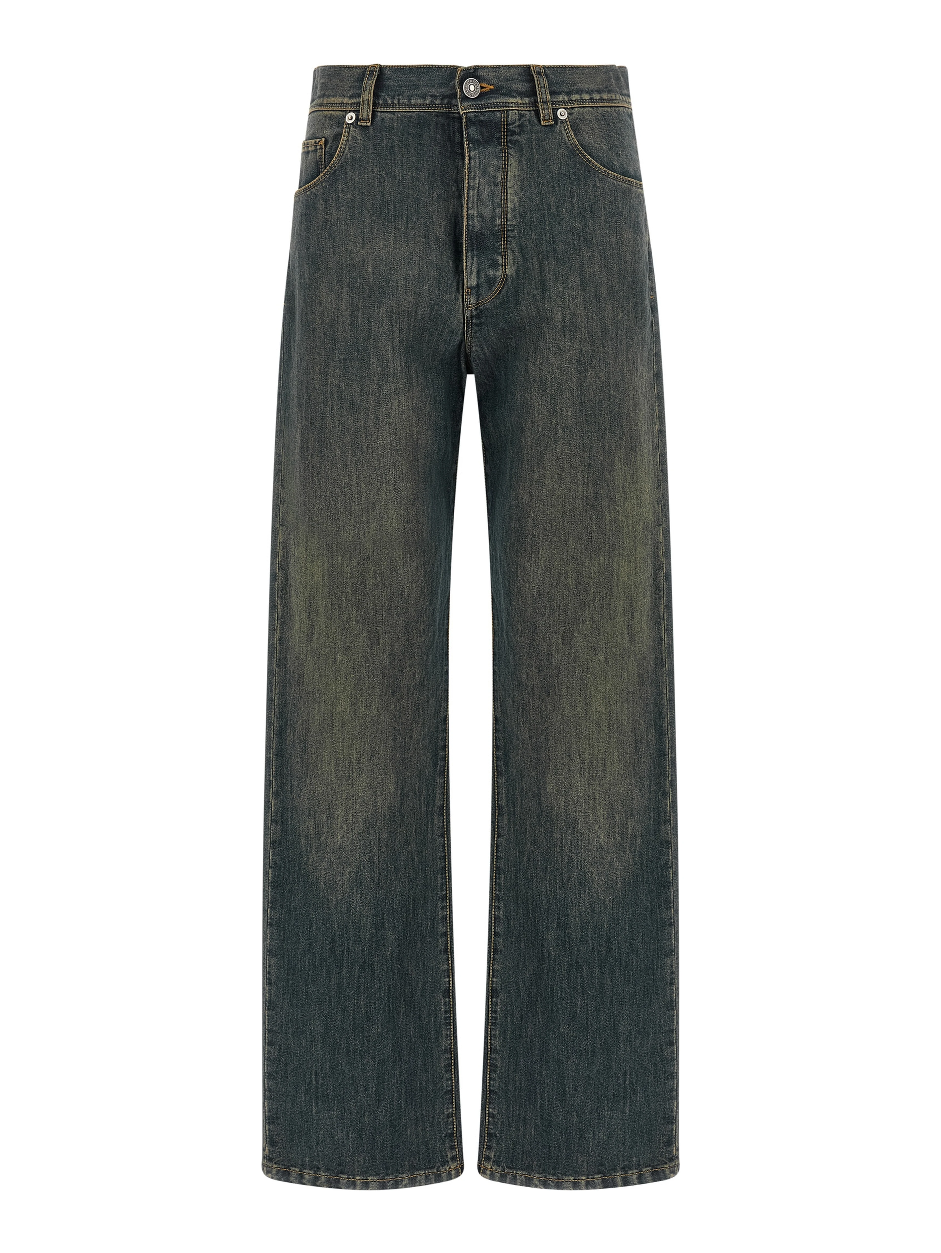Blue Cotton Straight-Leg Jeans