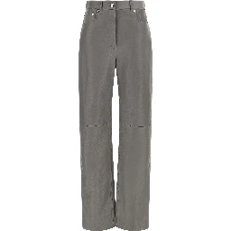 Gray Lamb Leather Casual Pants