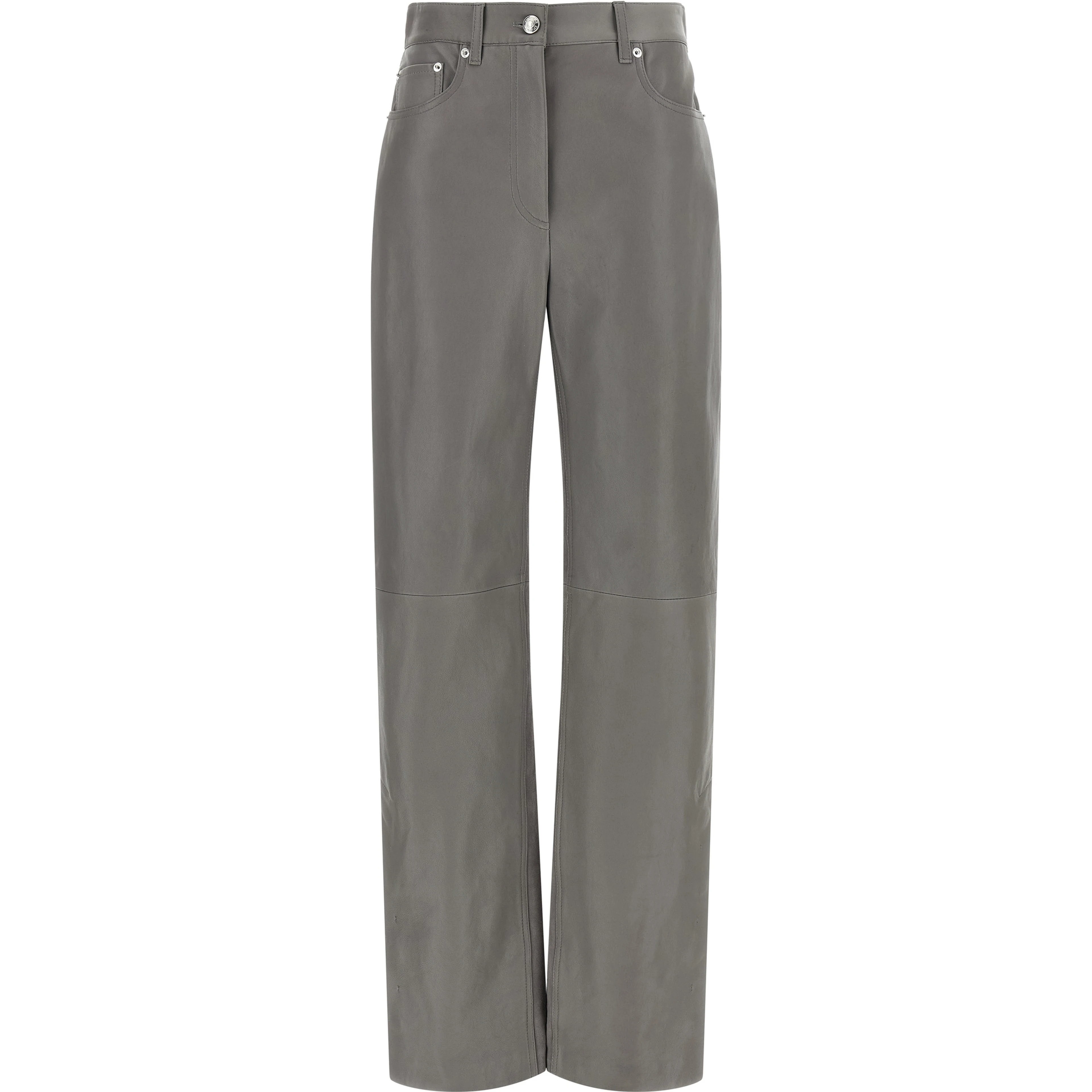 Gray Lamb Leather Casual Pants