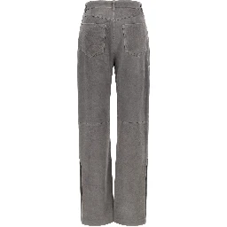 Gray Lamb Leather Casual Pants