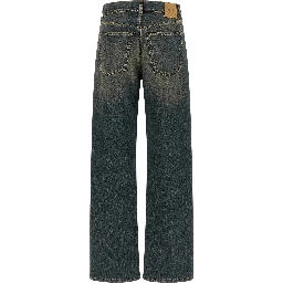 Blue Cotton Straight-Leg Jeans
